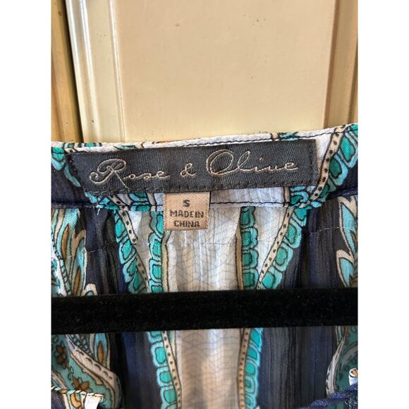 Rose and Olive Boho Paisley Print Blouse - Size Small - Picture 4 of 5